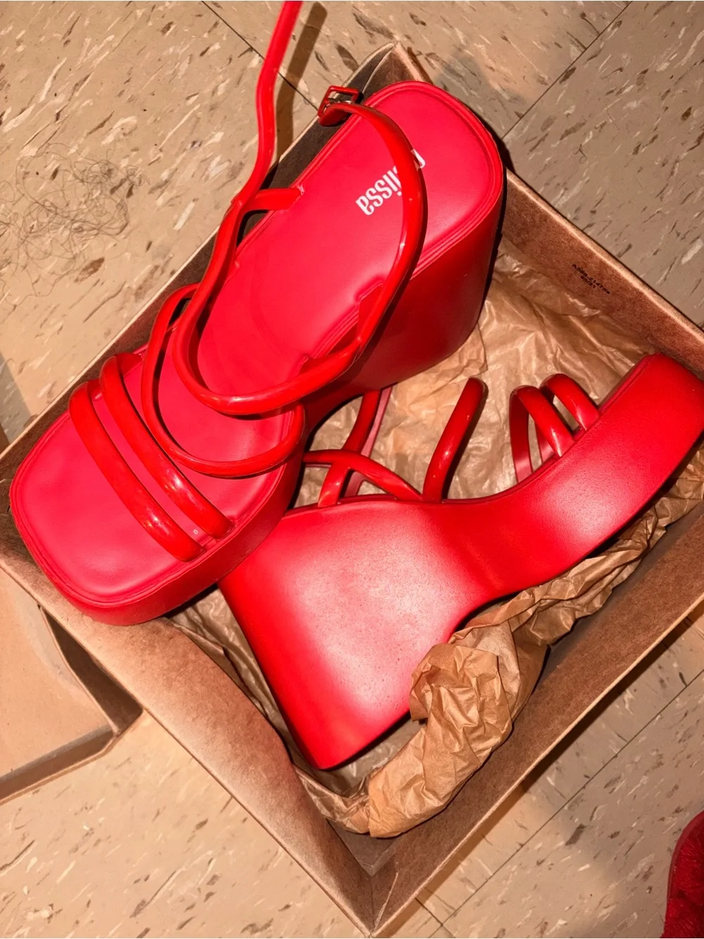 Melissa Red Platform Wedge Sandals - Women's Strappy Heels
